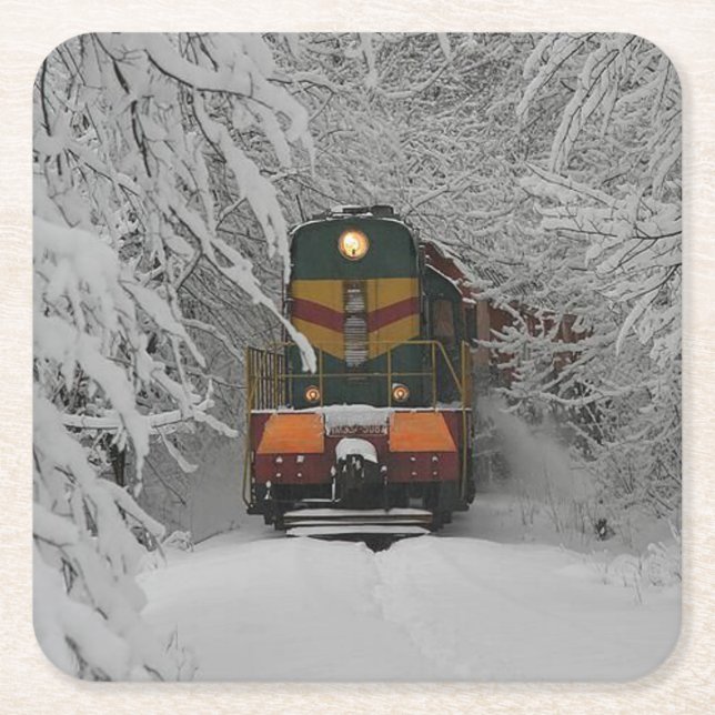Classic Diesel Train Engine Square Paper Coaster (Front)
