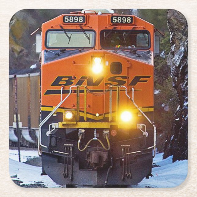 Classic Diesel Train Engine Square Paper Coaster (Front)