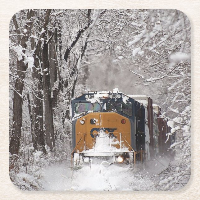 Classic Diesel Train Engine Square Paper Coaster (Front)