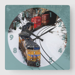 Classic Diesel Train Engine Square Wall Clock