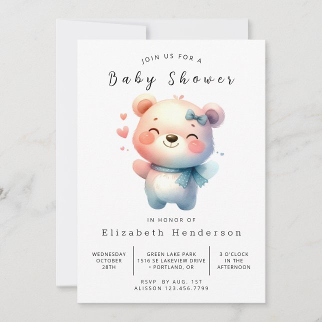  Classic Digital Bear Baby Shower Invitation (Front)