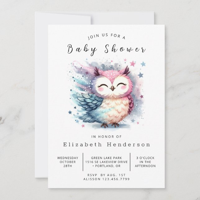 Classic Digital Owl Baby Shower Invitation (Front)