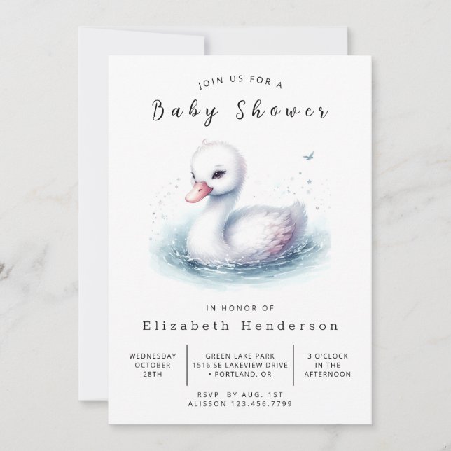 Classic Digital Swan Baby Shower Invitation (Front)