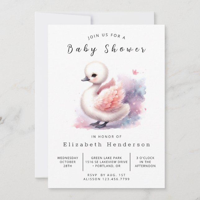 Classic Digital Swan Baby Shower Invitation (Front)
