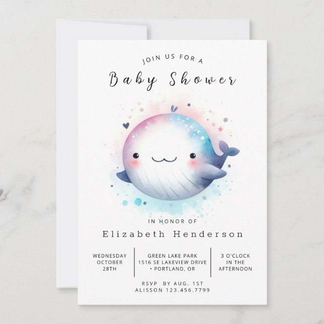 Classic Digital Whale Baby Shower Invitation (Front)