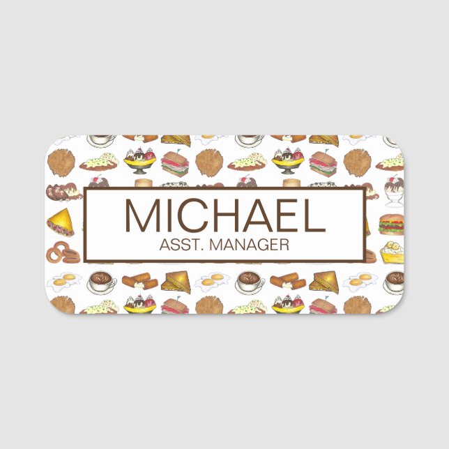 Classic Diner Restaurant Foods Manager Server Name Tag (Front)