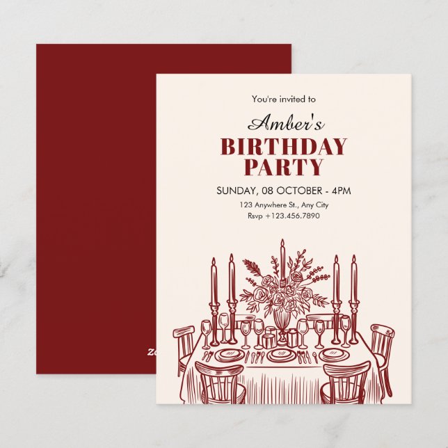 Classic Dining table birthday Invitation (Front/Back)