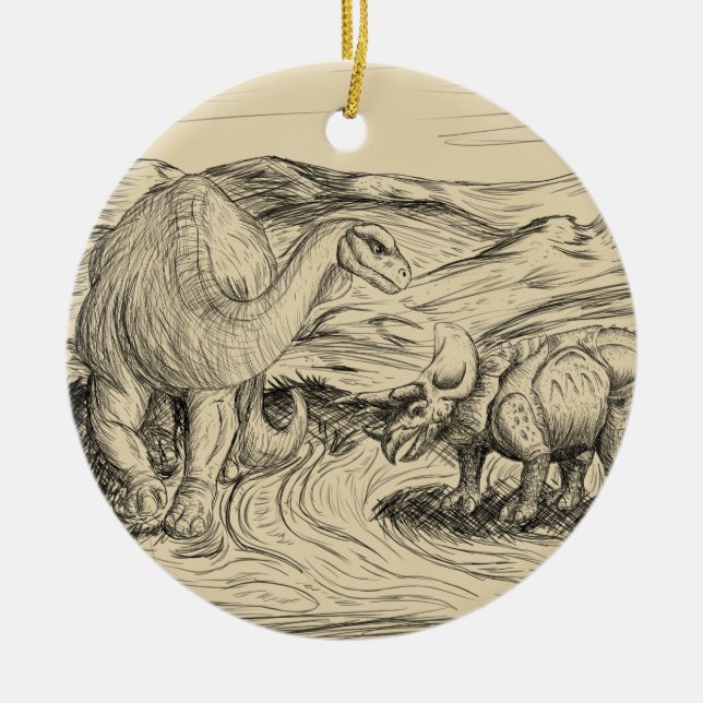 Classic Dinosaurs Ceramic Tree Decoration (Front)