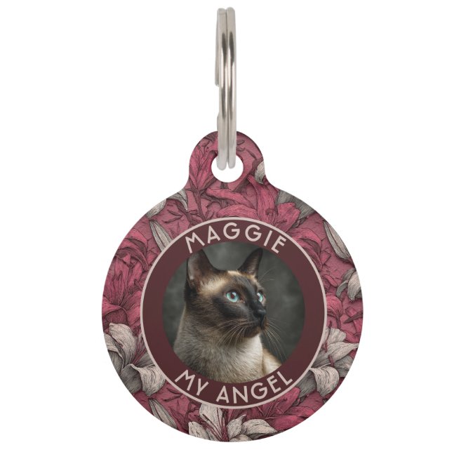Classic Dog Lover Present Lilies Pattern Pet Tag (Front)