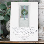 Classic Door Wreath Ribbon Watercolor Foil Holiday<br><div class="desc">A classic, elegant take on a custom holiday card. A custom photo card, perfect for family holiday cards, holiday card for business, or family and friends. This card features drawings of greenery wreath and silver or gold foil design with Season's Greetings. Appropriate and all-inclusive for Christmas, Hanukkah, and all beliefs...</div>