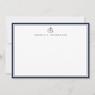 Classic Double Border Denim Blue Correspondence Card