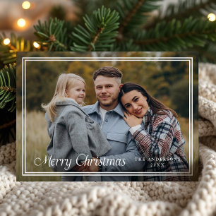 Classic Double Border Merry Christmas Photo Holiday Card