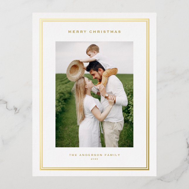 Classic Double Border Photo Layout Christmas Foil Holiday Postcard (Front)
