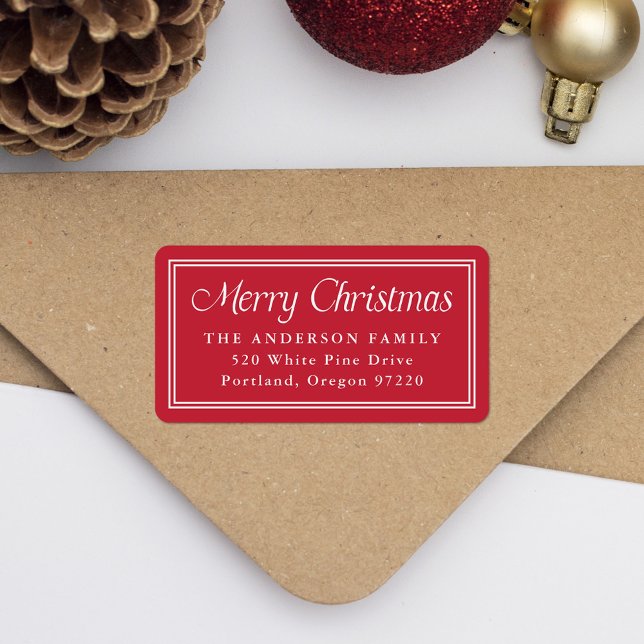 Classic Double Border Red Christmas Return Address Label (Creator Uploaded)