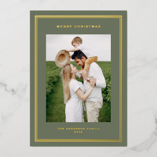 Classic Double Border Taupe Green Photo Christmas