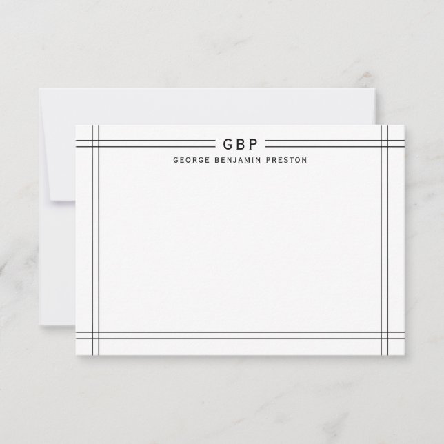 Classic Double Line Border Monogram Card (Front)