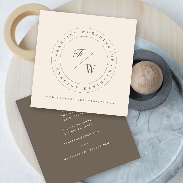 Classic Double Monogram Circle Stamp Minimalist Square Business Card (Classic Double Monogram Circle Stamp Minimalist Square Business Card @ zazzle.com/color_therapy)