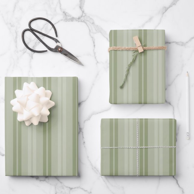 Classic Double Stripe Pattern in Sage Green Wrapping Paper Sheet (Front)