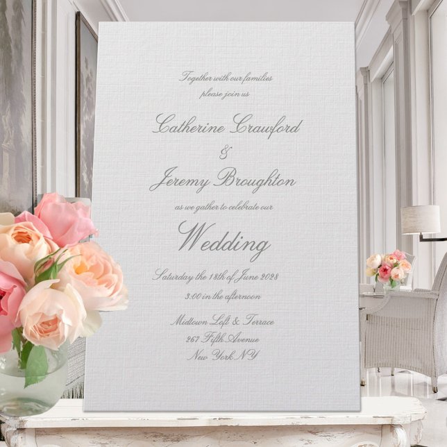Classic Dove Grey Linen Wedding Script Invitation (Creator Uploaded)