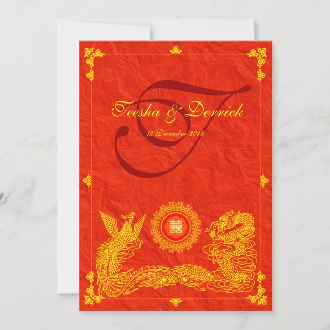 classic dragon phoenix chinese wedding invitation (Front)