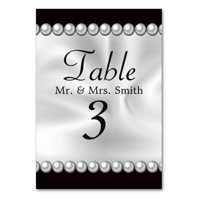 Classic Drapery with Pearls Table Number (Front)