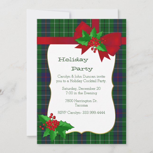 Classic Duncan Tartan Plaid Custom Christmas Party Invitation (Front)