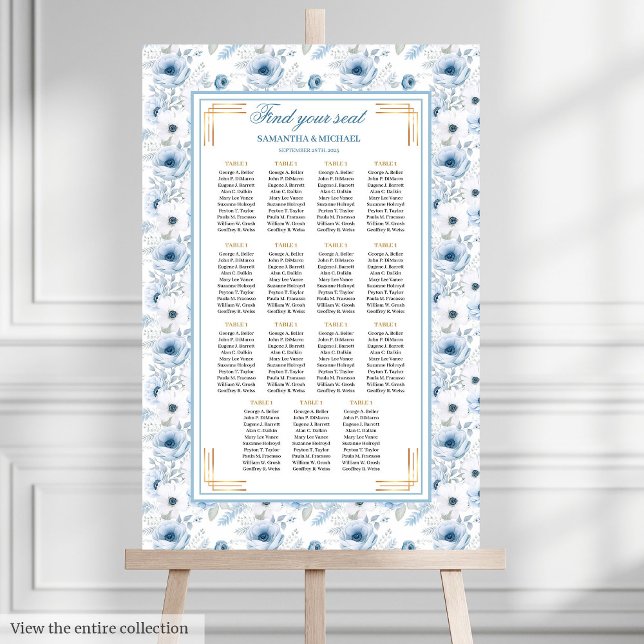 Classic Dusty Blue Boho Gold Glitter Seating Chart (Classic Dusty Blue Boho Gold Glitter Seating Chart)
