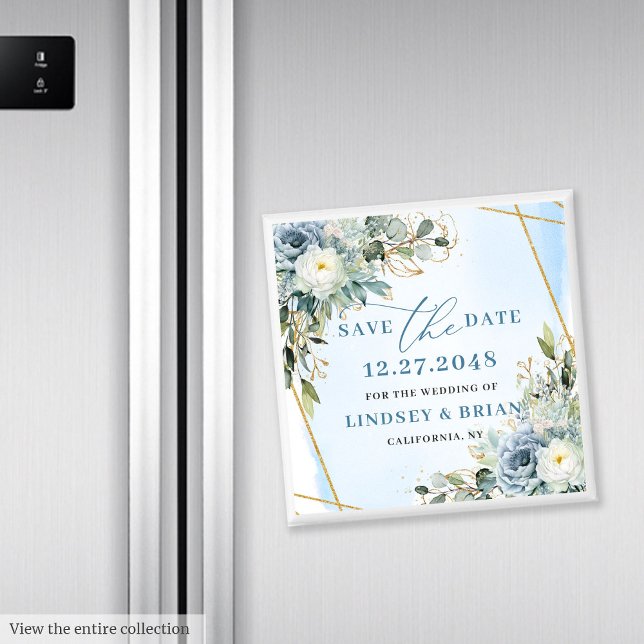 Classic Dusty Blue Botanical Gold Save The Date  Magnet (Classic Dusty Blue Botanical Gold Save The Date Magnet

)