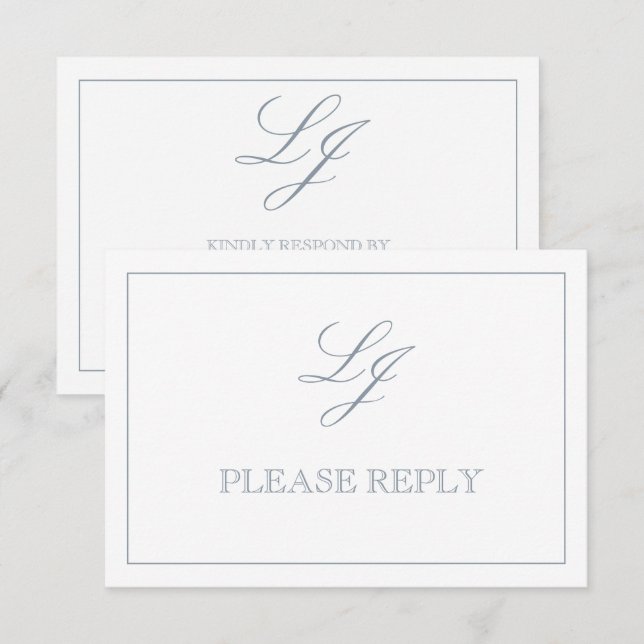 Classic Dusty Blue Calligraphy Monogram No Meals RSVP Card (Front/Back)