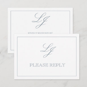 Classic Dusty Blue Calligraphy Monogram No Meals RSVP Card