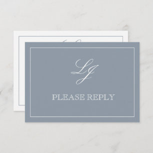 Classic Dusty Blue Calligraphy Monogram No Meals RSVP Card