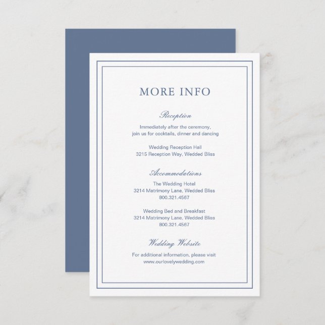 Classic Dusty Blue Elegant Wedding Enclosure Card (Front/Back)