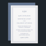 Classic Dusty Blue Elegant Wedding Invitation<br><div class="desc">Classic style dusty blue wedding invitation featuring a simple and minimal design with your monogram at the top and your event details surrounded by a double border.  The fonts alternate between and elegant script,  a traditional serif and minimalist sans serif fonts.  This invitation is great for a formal wedding.</div>
