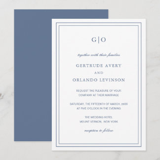 Classic Dusty Blue Elegant Wedding Invitation