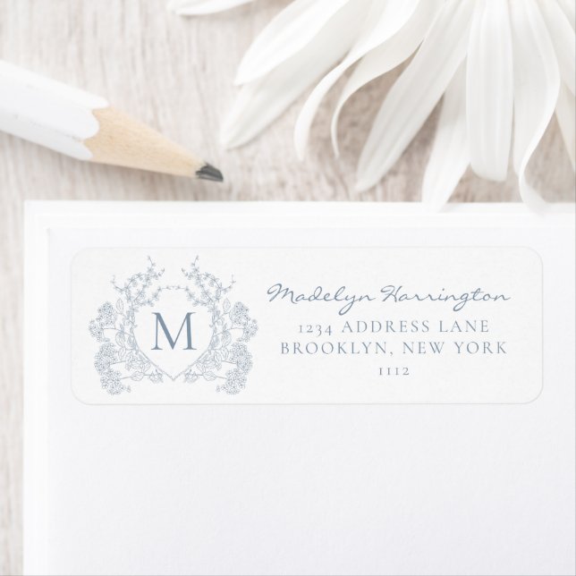 Classic Dusty Blue Floral Crest Monogram (Insitu)