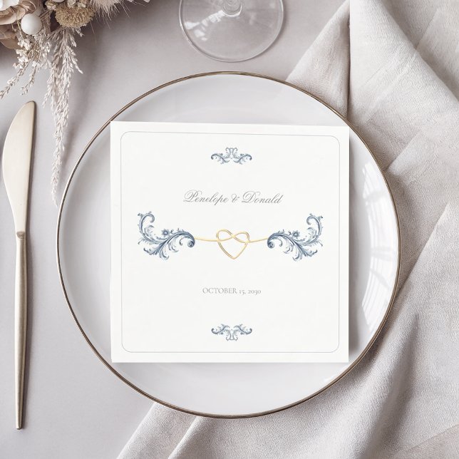 Classic Dusty Blue Gold Wedding Napkin (Creator Uploaded)