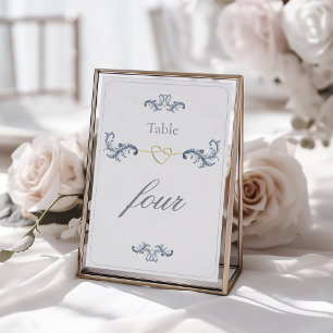 Classic Dusty Blue Gold Wedding Table Number
