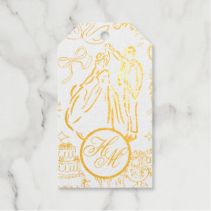 Classic Dusty Blue Hand Drawn Wedding Sketch Art  Gift Tags