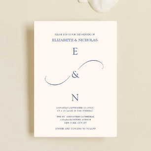 classic dusty blue minimal elegant stylish wedding invitation