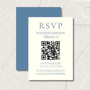 Classic Dusty Blue Minimalist Wedding QR Code RSVP Card