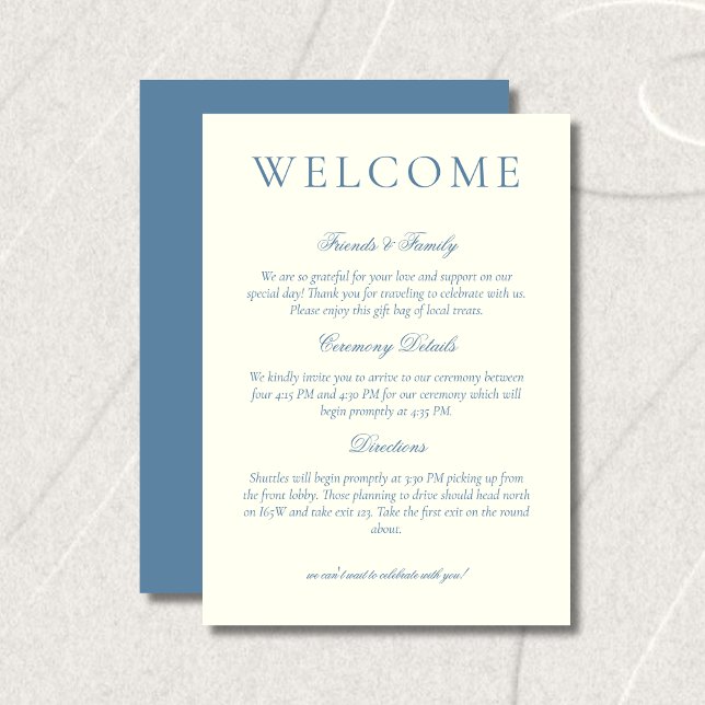 Classic Dusty Blue Minimalist Wedding Welcome Programme (Classic Dusty Blue Minimalist Wedding Welcome Program)