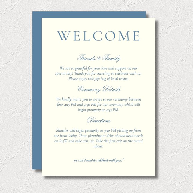 Classic Dusty Blue Minimalist Wedding Welcome Programme (Classic Dusty Blue Minimalist Wedding Welcome Program)