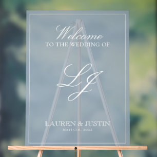 Classic Dusty Blue Modern Monogram Script Welcome Acrylic Sign