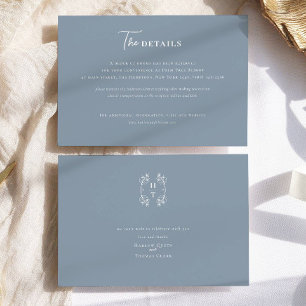 Classic Dusty Blue Monogram Crest Wedding Enclosure Card