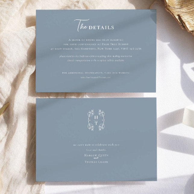 Classic Dusty Blue Monogram Crest Wedding  Enclosure Card (Creator Uploaded)