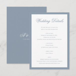 Classic Dusty Blue Monogram Script Wedding Details Enclosure Card