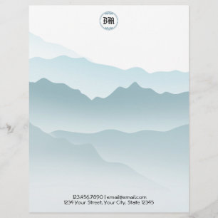 Classic Dusty Blue Rolling Mountains View  Custom Letterhead