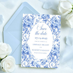 Classic Dusty Blue Roses Save the Date Wedding Car Announcement