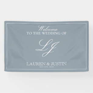 Classic Dusty Blue Script Modern Monogram Welcome Banner