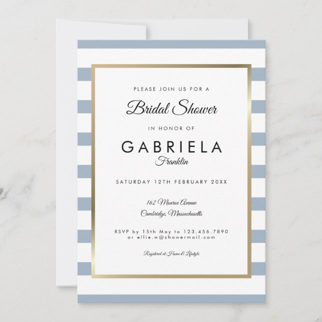 Classic Dusty Blue Stripe Wedding Bridal Shower Invitation (Front)